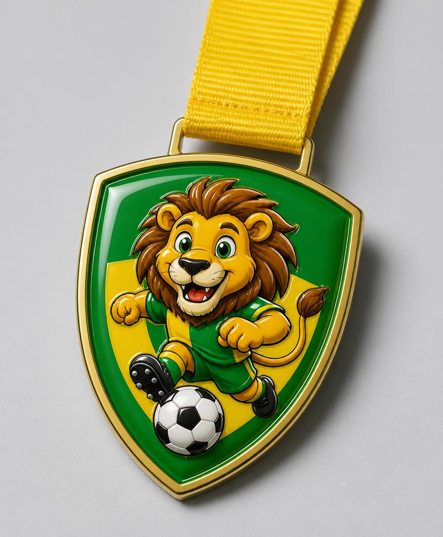 Custom football club medal with club badge and printed ribbon